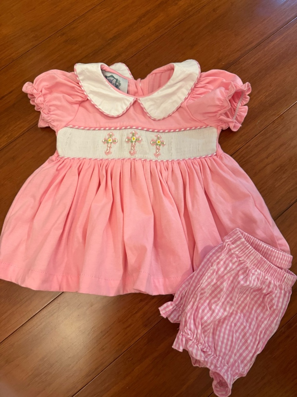 Pink Smocked Cross Bloomer Set